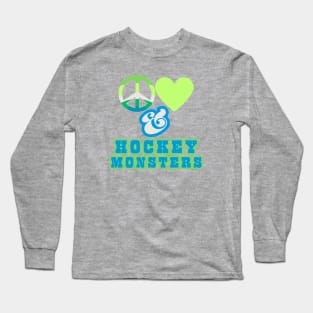 Peace, Love & Hockey Monsters  - Pacific Northwest  Retro Pop Electric Green Style Long Sleeve T-Shirt